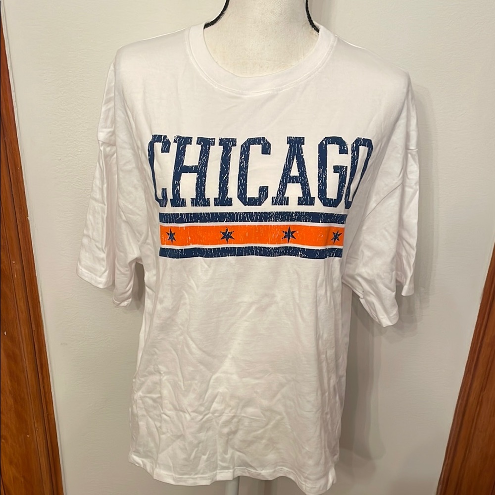 White and Orange Oversized Boxy Short Sleeve Easy Tee